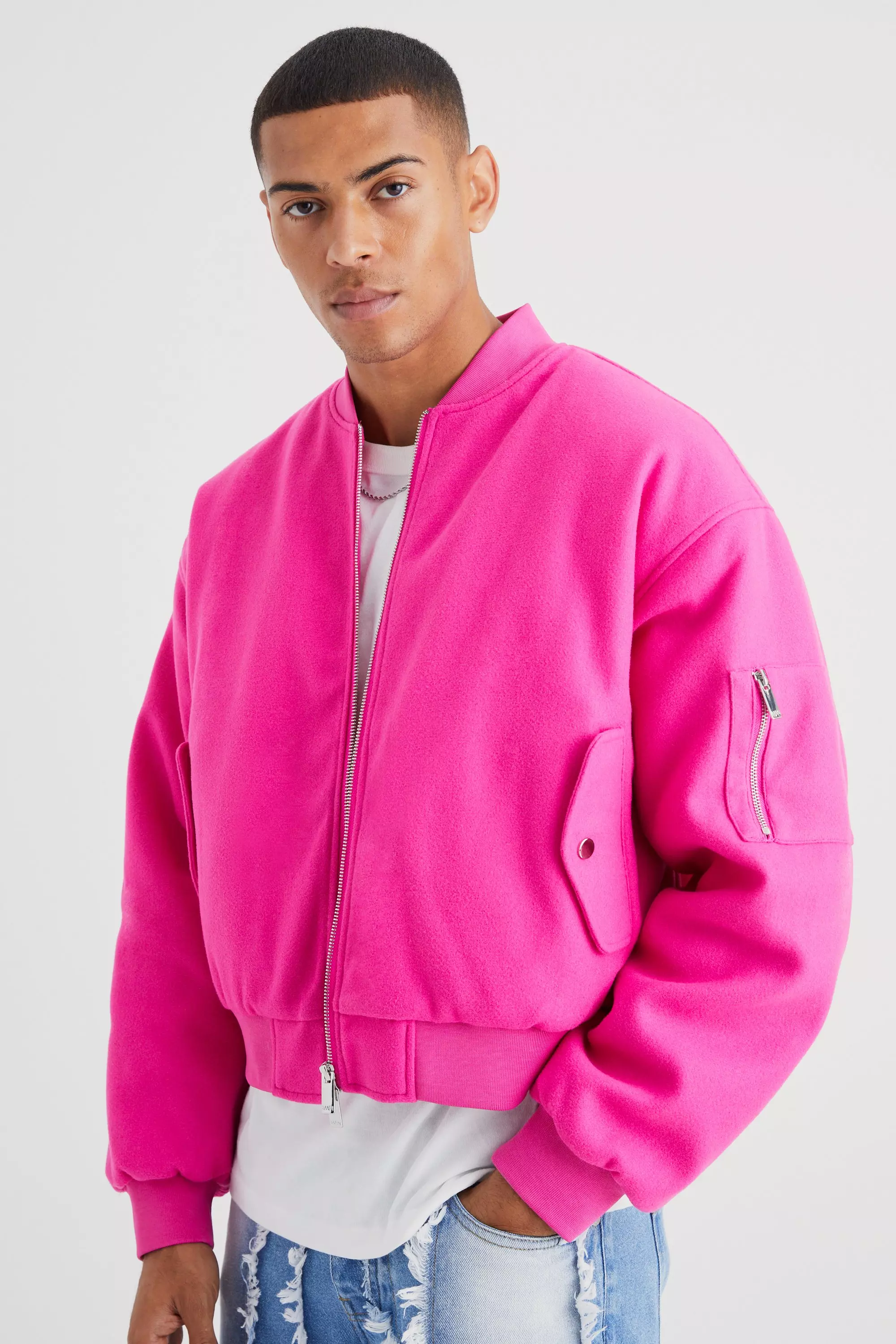 Boxy Melton Ma1 Bomber | boohooMAN USA